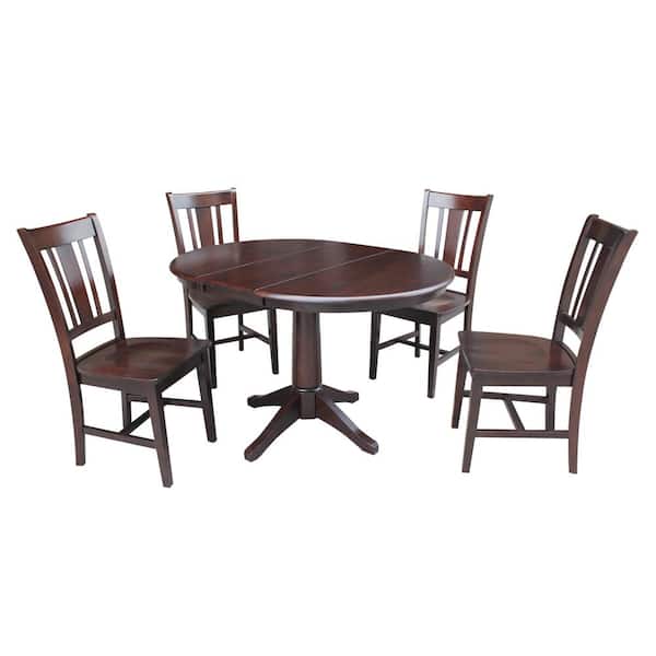 International Concepts Olivia 5-Piece 36 in. Rich Mocha Extendable Solid Wood Dining Set with San Remo Chairs