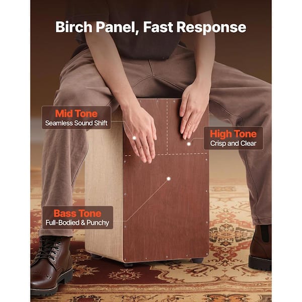 SKYSHALO Large Cajon Box Drum 12 in. x 12 in. x 20 in. w/ Internal