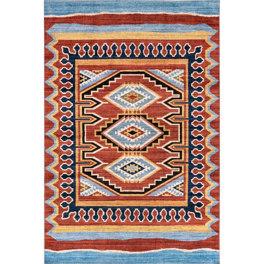 nuLOOM Naoma Southwestern Machine Washable Rust 5 ft. x 8 ft. Area Rug