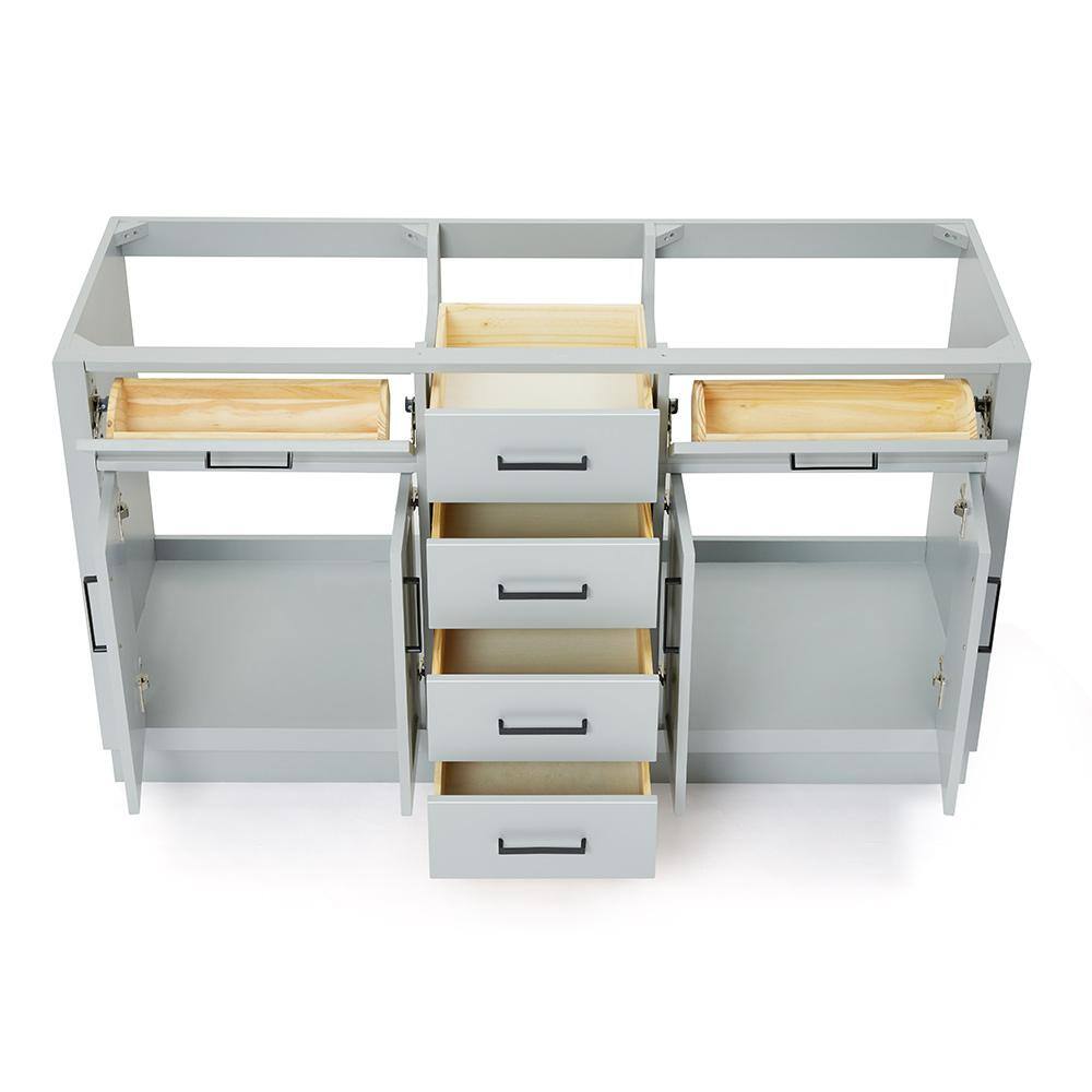 Gray 60'' Double Freestanding Hardwood Vanity Base