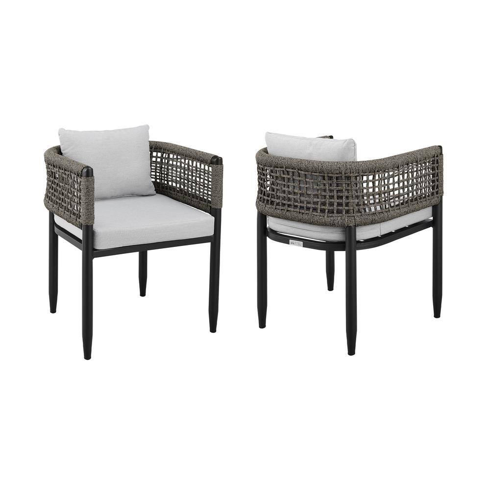 Armen Living Felicia Black Aluminum Outdoor Dining Chair With Light 