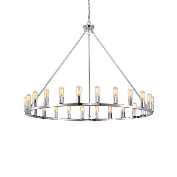 Warehouse of Tiffany Liam 48 in. 24-Light Indoor Chrome Round Wagon Wheel Chandelier with Light Kit