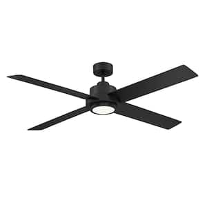 56 in. W x 7.71 in. H Integrated LED Indoor Matte Black Ceiling Fan with Remote Control