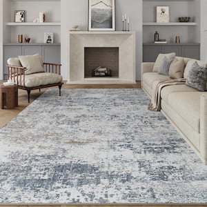 Lost City Blue 9 ft. x 12 ft. Modern Abstract Washable Area Rug