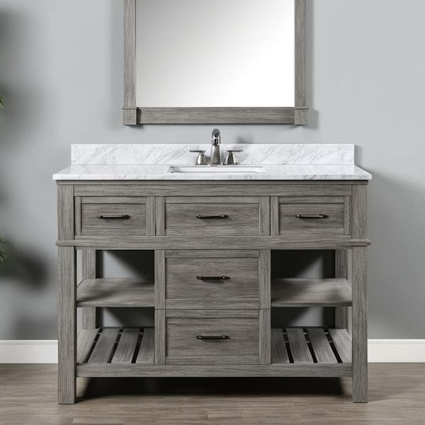 Home Decorators Collection Brynwoods 49 in. W x 22 in. D x 34.78 in. H Freestanding Bath Vanity in Weathered Grey with Carrara White Marble Top