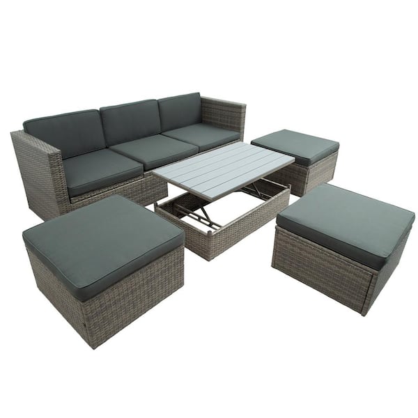 Sudzendf 5-Piece Patio Wicker Sofa Patio Furniture Sets with Gray Cushions