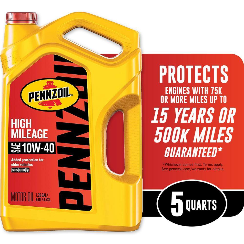 Pennzoil High Mileage SAE 10W-40 Synthetic Blend Motor Oil 5 Qt ...