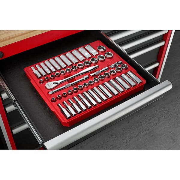 Milwaukee - 3/8 in. Drive SAE/Metric Ratchet and Socket Mechanics Tool Set (56-Piece)