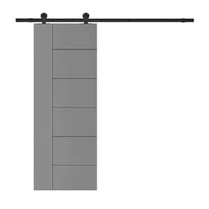 Modern Classic 18 in. x 80 in. Light Gray Stained Composite MDF Paneled Sliding Barn Door with Hardware Kit