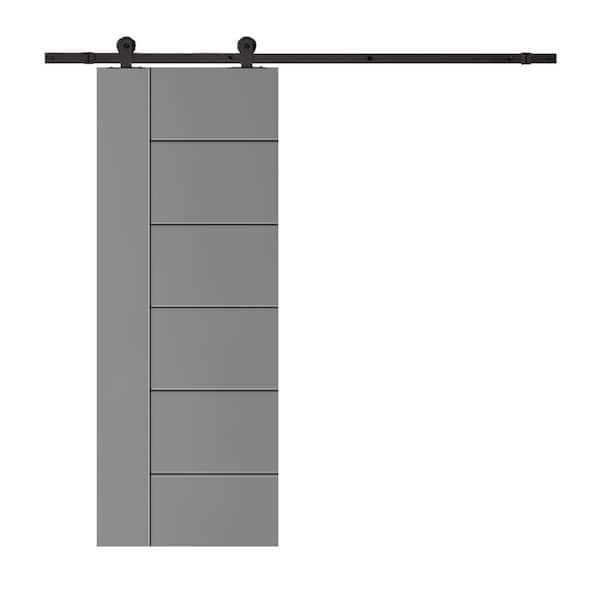 CALHOME Modern Classic 24 in. x 96 in. Light Gray Stained Composite MDF Paneled Sliding Barn Door with Hardware Kit