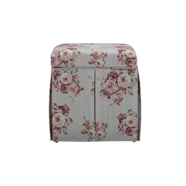 Rustic Manor Jakayla Manor Floral Ottoman Single Tuft Linen