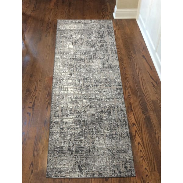 Unbranded Livigno 1241 Transitional Striated Grey Runner Area Rug