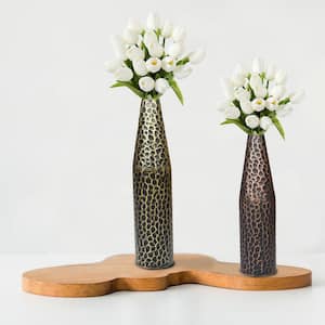 Copper Hammered Metal Decorative Centerpiece Flower Table Vase (Set of 2)