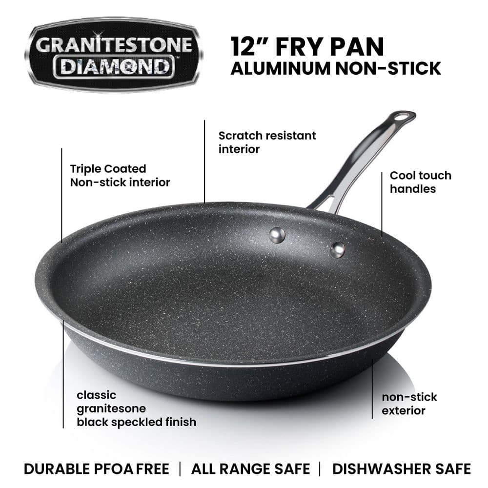 GraniteStone 12'' Black Non-Stick Aluminum Frying Pan