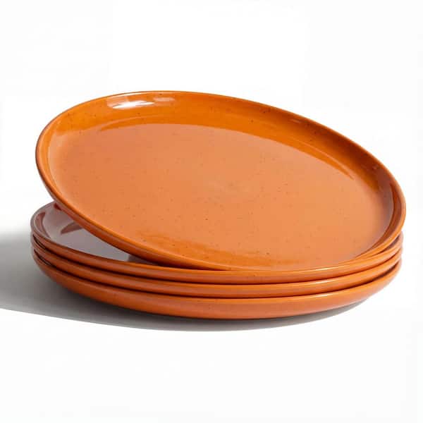 11 in. Orange Melamine Dinner Plates, Lightweight Catering Dishes for Parties, Holidays, Dishwasher Safe (Set of 4)