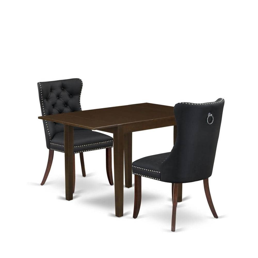 3-Piece Mahogany Finish Rectangular Solid Wood Top with Dropleaf Dining Table Set
