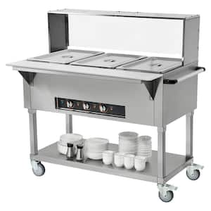 3-Pan Commercial Food Warmer, 3 x 20.6 qt. Electric Steam Table, 1500 W Buffet Server with Acrylic Sneeze Guard