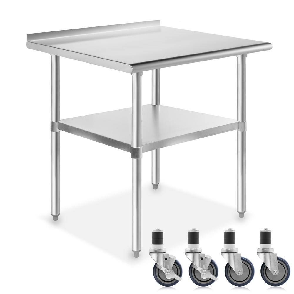 36" Stainless Steel Prep Table with Backsplash and Wheels