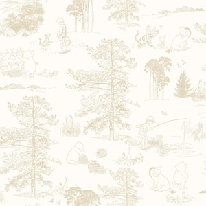 Beige Winnie The Pooh Toile Peel and Stick Wallpaper