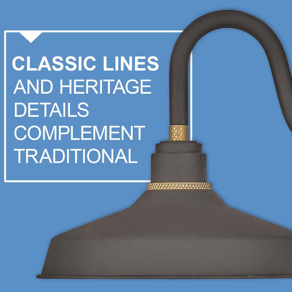 Textured Black 1-Light Outdoor Gooseneck Barn Sconce with Brass Details