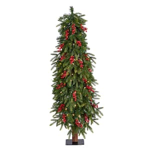 4 ft. Victoria Fir Artificial Christmas Tree w/100 Multi-Color (Multifunction) Lights, Berries & 171 Bendable Branches