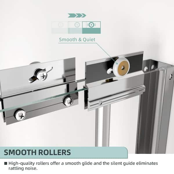 48 in. W x 70 in. H Double Sliding Semi-Frameless Shower Door in Chrome Finish with 1/4 in. (6mm) Clear Glass