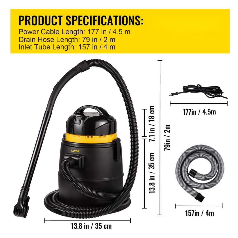VEVOR 1400W Black and Yellow Pond Vacuum Cleaner with Accessories