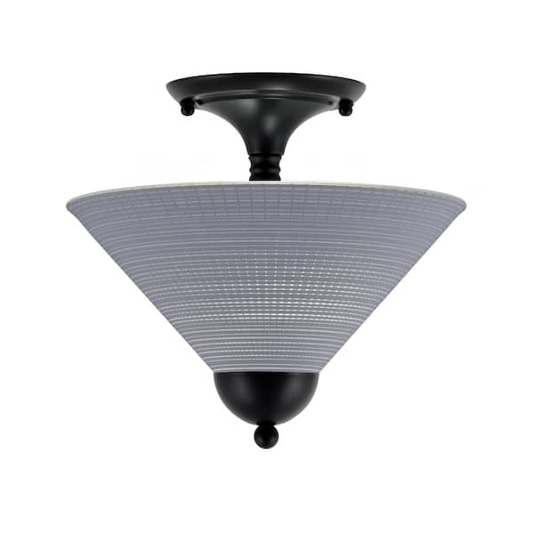 Unbranded Bristol 12 in. 2-Light Matte Black Transitional Semi-Flush Mount with 12 in. Gray Matrix Glass Shade, No Bulbs Included