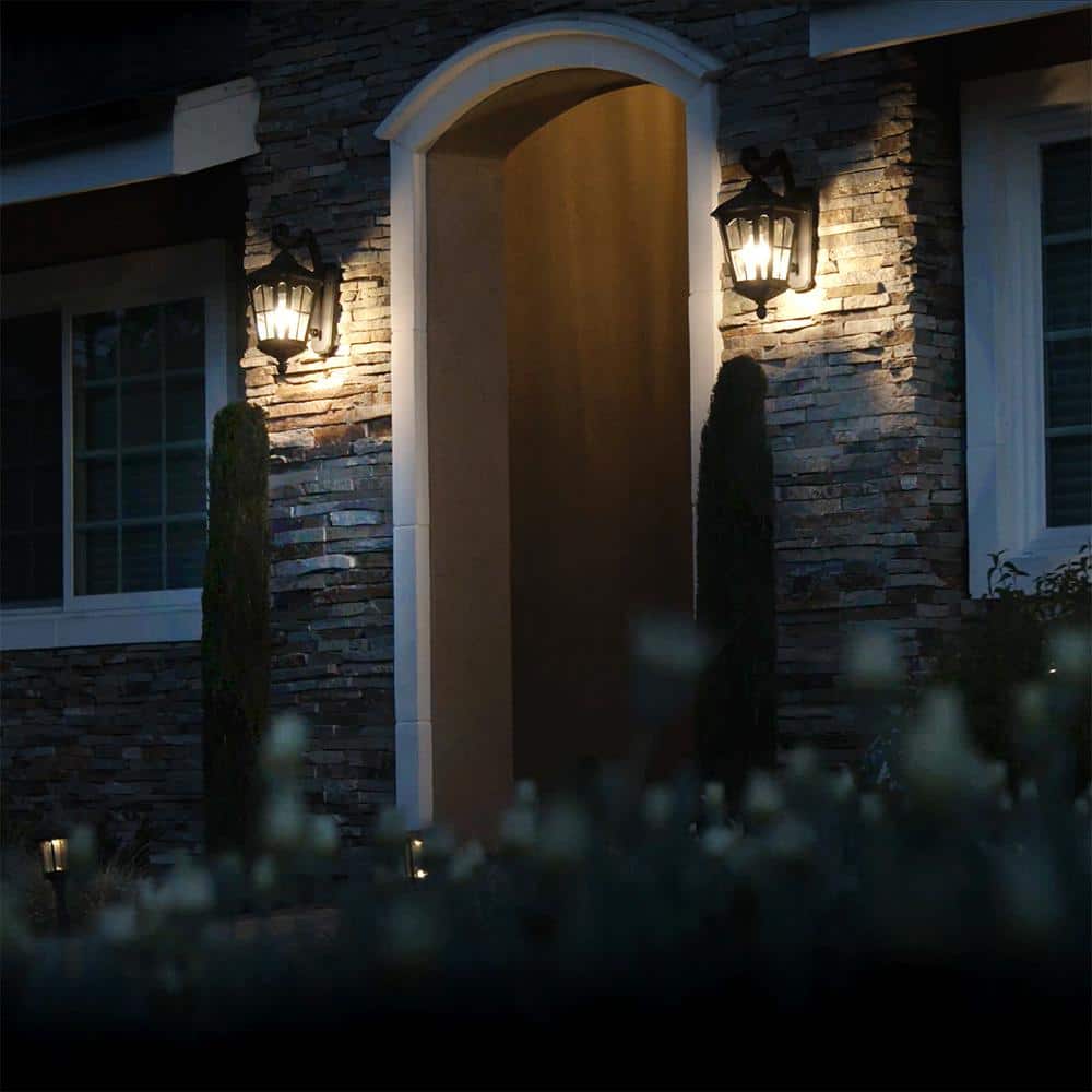 Bentham Matte Black 19" Outdoor LED Wall Lantern with Hammered Glass