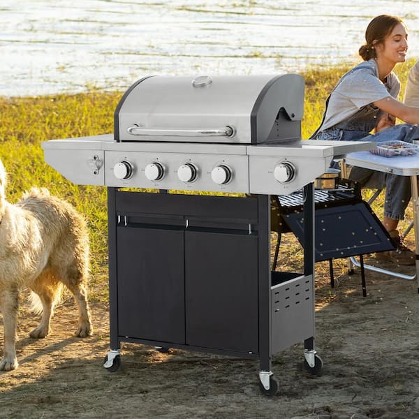 46500 BTU, 4-Burner Portable Propane Gas Grill with 1-Side Burner in Stainless Steel