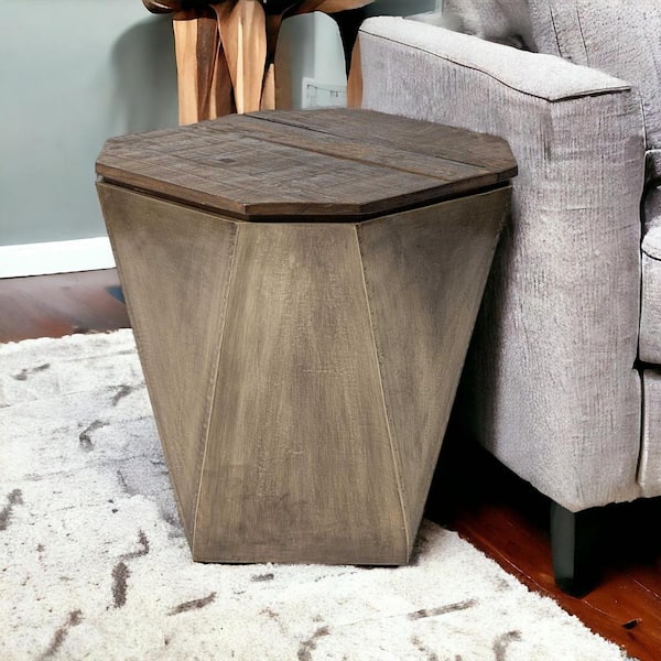 HomeRoots 19.3 in. Brown Hexagon Wood End Table