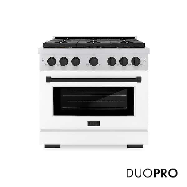 Autograph 36 in. 5.2 cu. ft. Paramount Dual Fuel Range with 6 DuoPro Burners with White Matte Door and Matte Black