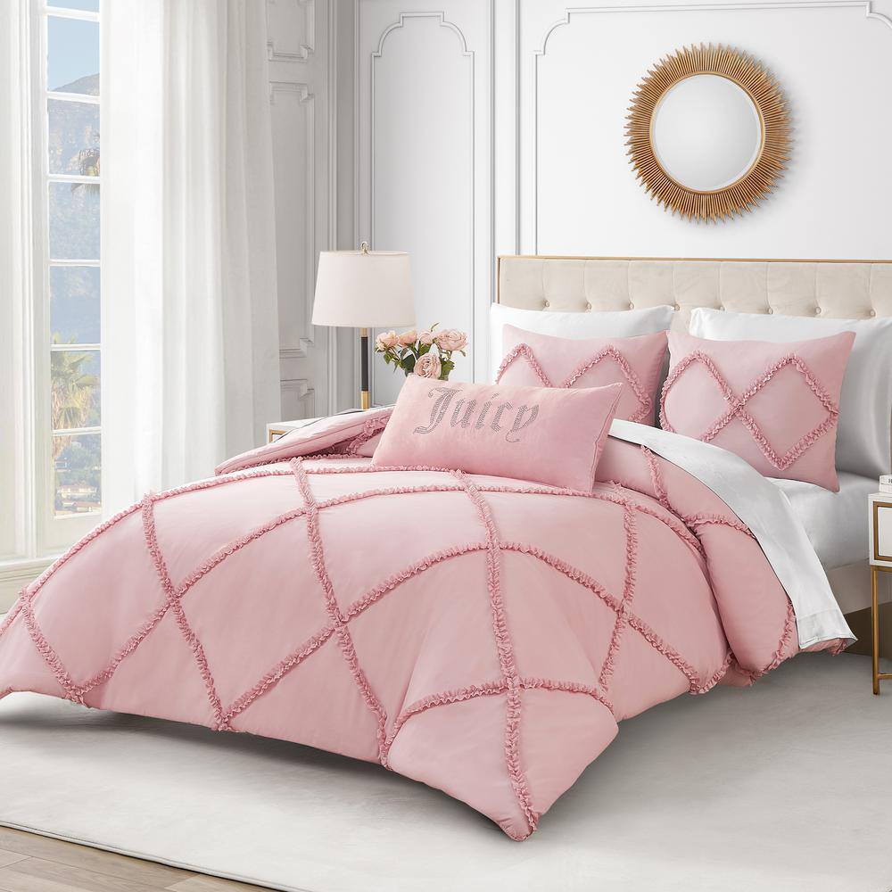 Light Pink Velvet Rhinestone Rectangular Throw Pillow