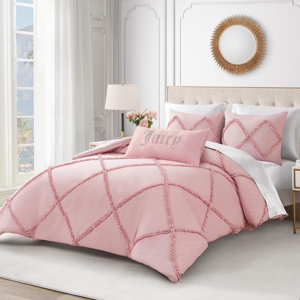 Light Pink Velvet Rhinestone Rectangular Throw Pillow