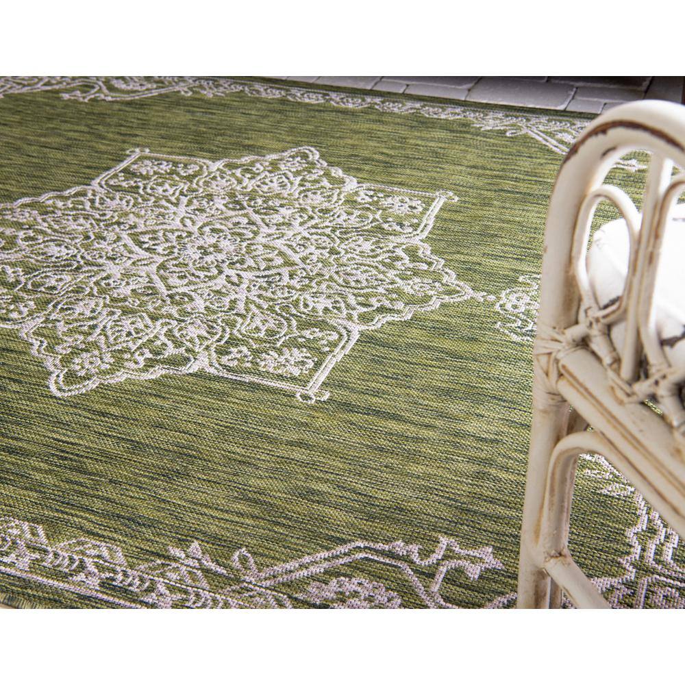 Green and Gray Synthetic Flat Woven Outdoor Runner Rug