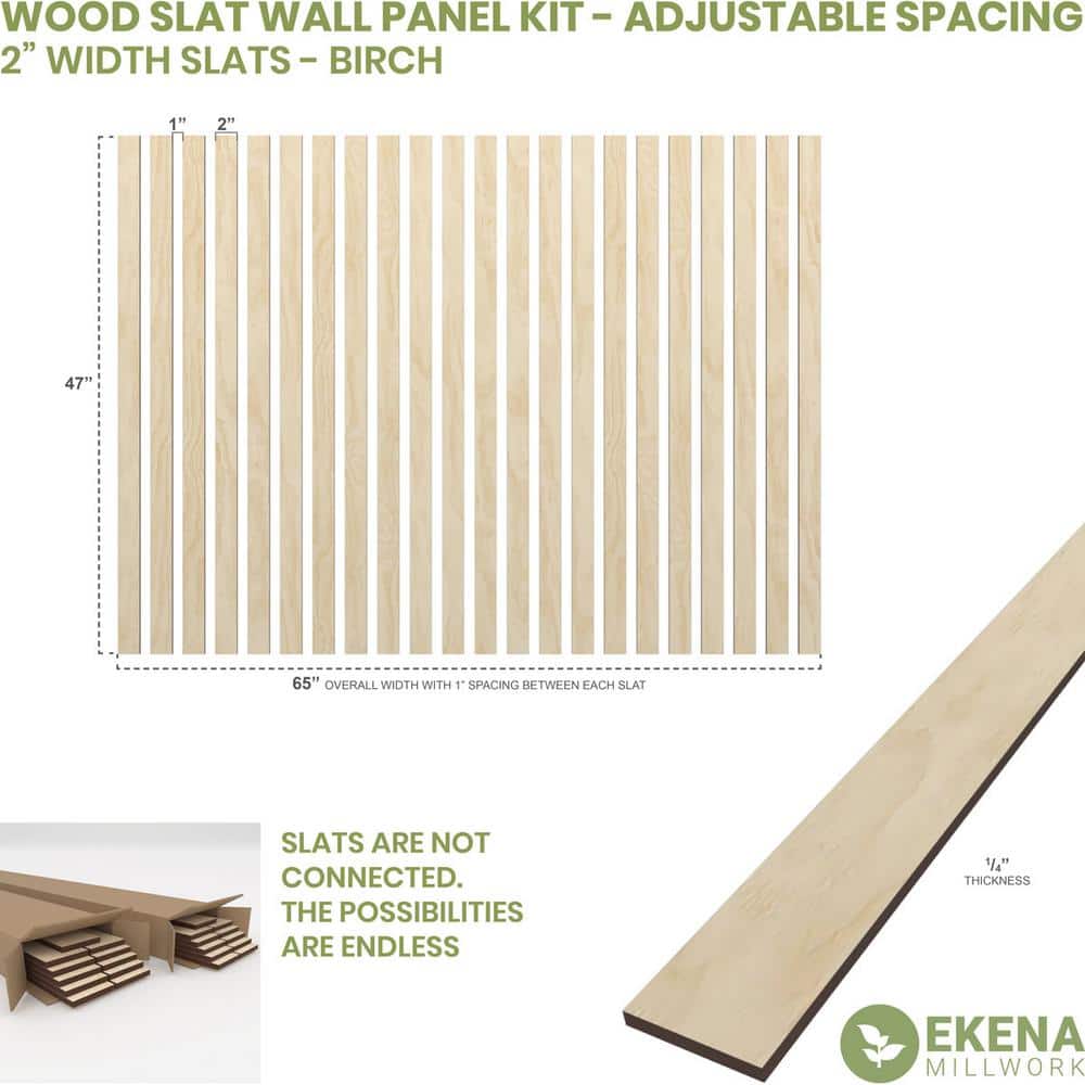 Birch Wood Adjustable Slat Wall Panel Kit, 47"H x 1/4"T