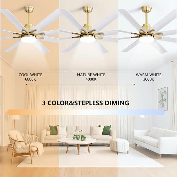 Sofucor 66 in. LED Indoor/Outdoor Gold Smart Ceiling Fan with