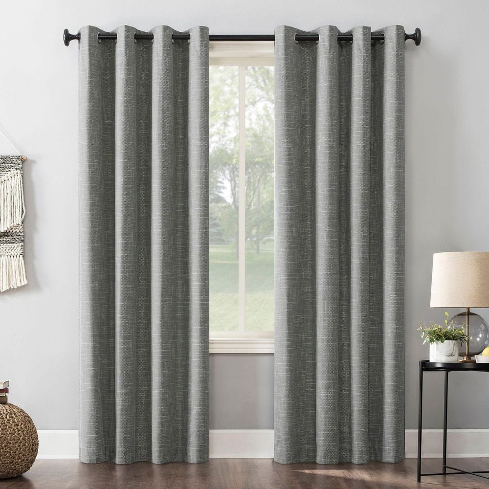 Gray Burlap Weave Blackout Grommet Curtain Panel