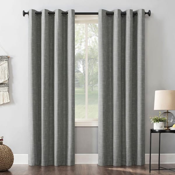Sun Zero Kline Burlap Weave Thermal Gray Polyester Blend 52 in. W x 96 in. L Grommet 100% Blackout Curtain (Single Panel)