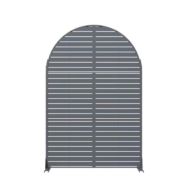 72 in. x 47 in. Arch Cambrian Gray Metal Decorative Privacy Screen Garden Fence Louvered Wall Decor Lattice Panel