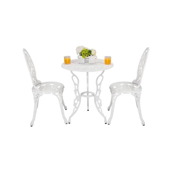 ANGELES HOME 3-Piece Aluminum Outdoor Bistro Set with Rose Design in White