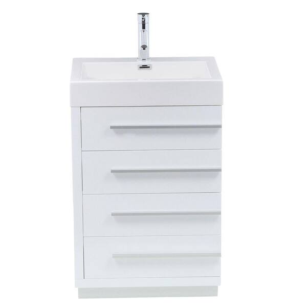 Virtu USA Bailey 24 in. W Bath Vanity in Gloss White with Polymarble Vanity Top in White Polymarble with Square Basin
