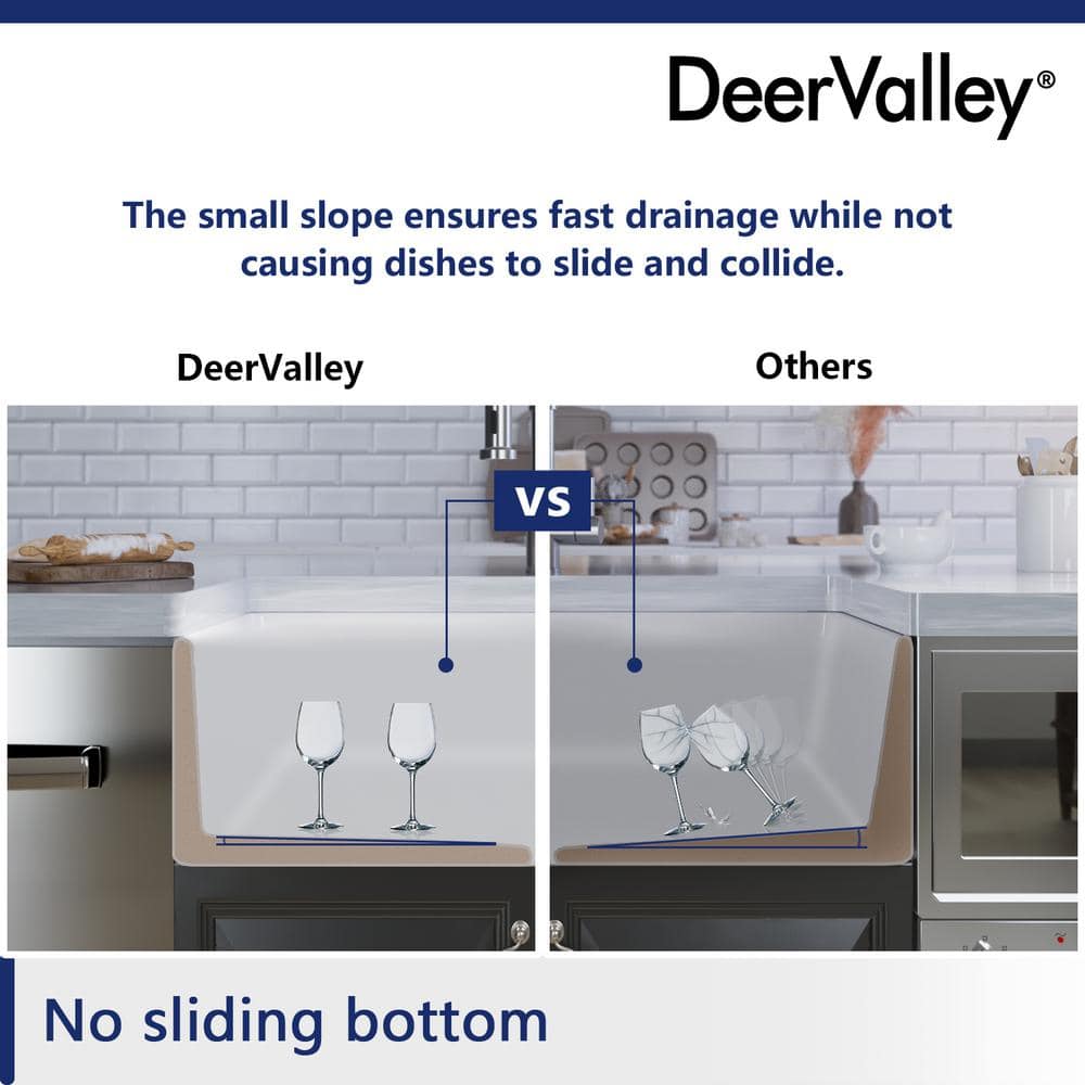 33" White Fireclay Farmhouse Drop-In Kitchen Sink