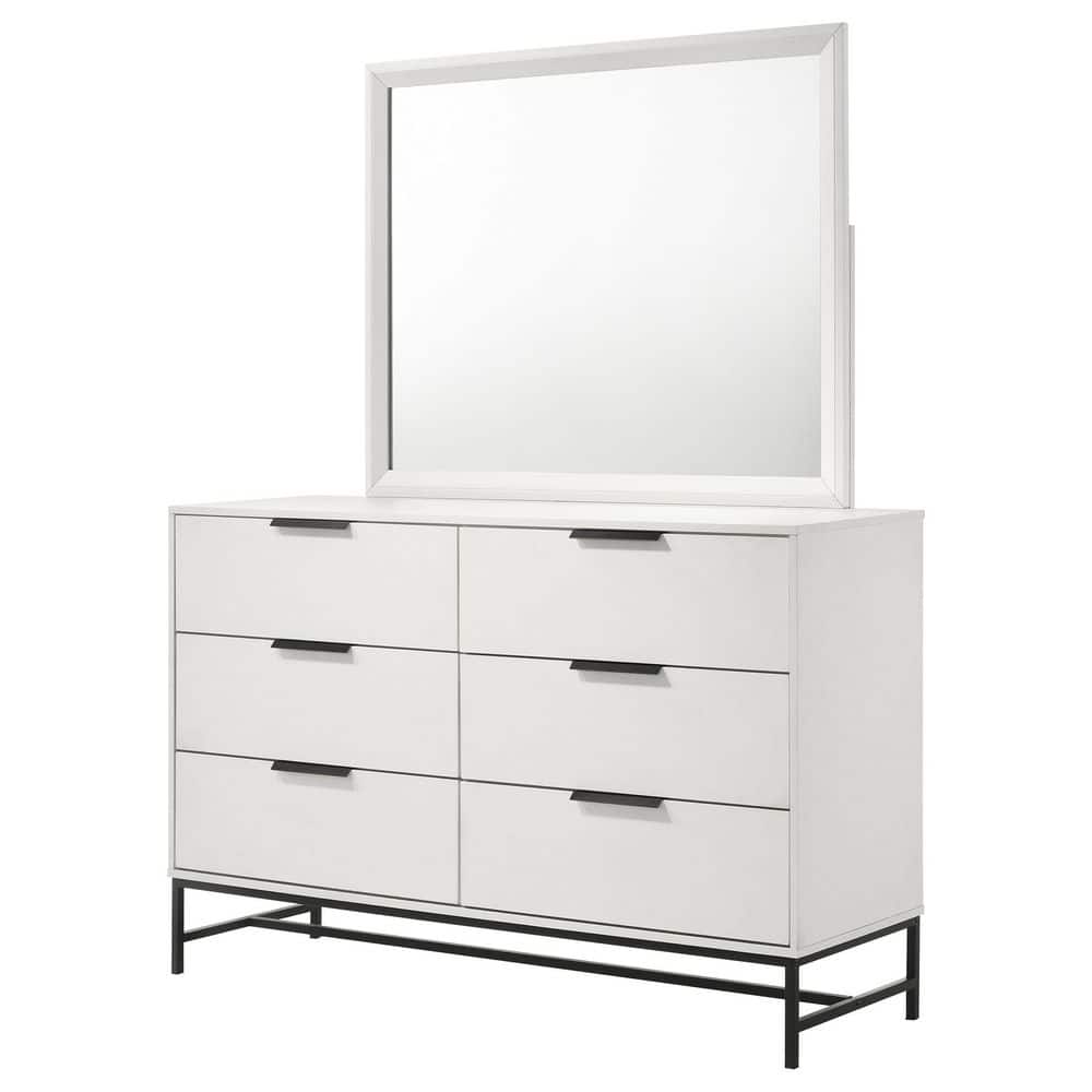 Sonora White 6-Drawer Dresser with Mirror and Black Hardware