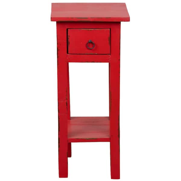 distressed red end table