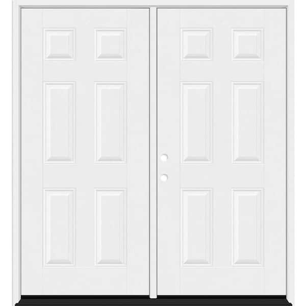 Steves & Sons Regency 72 in. x 80 in. 6 Panel RHIS Unfinished White Mahogany Fiberglass Double Prehung Front Door with 6-9/16 Jamb
