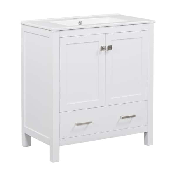 Unbranded 30.00 in. W x 18.00 in. D x 34.00 in. H Freestanding Bath Vanity in White Ceramic Sink with 2-Doors and a Drawer