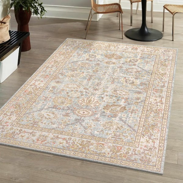 JONATHAN Y Alba Modern Faded Peshawar Light Blue/Ivory 5 ft. 3 in. x 7 ft. 7 in. Area Rug