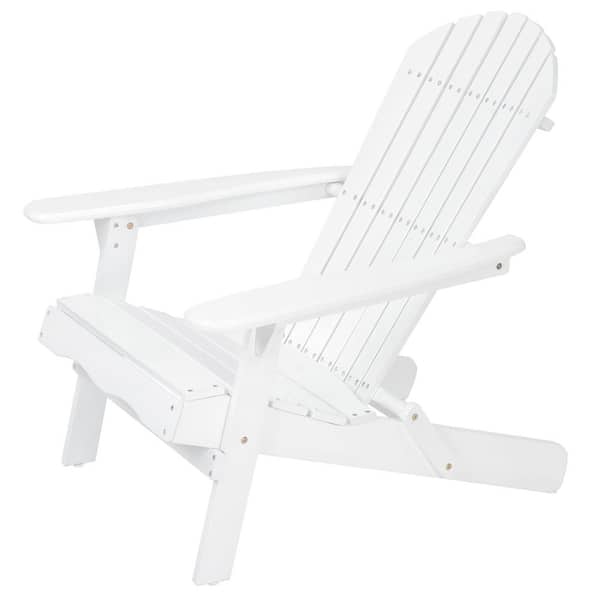 Acacia Wood White Folding Adirondack Chair Weather Resistant Oversized Outdoor Chair (1-Pack)