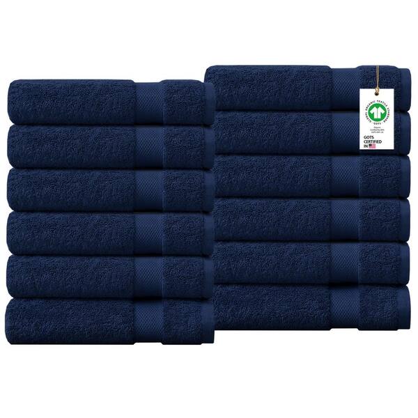 Delara Feather Touch Quick Dry 13 in. x 13 in. Insignia Blue Solid 100% Organic Cotton 650 GSM Wash Cloth (Pack of 12)